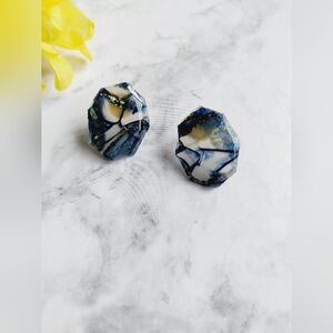 OpalGlaze Quartz Clay Earrings Golden Dark Blue Studs Handmade Earrings